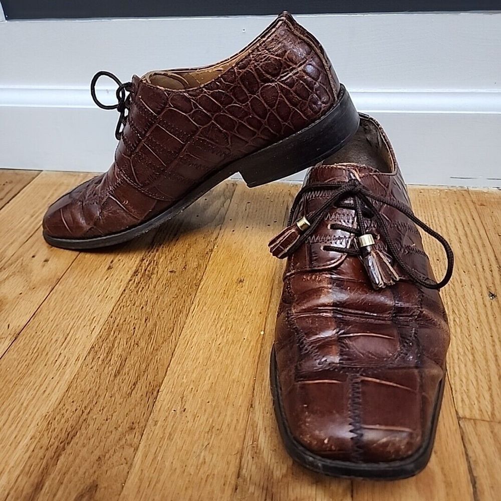 Marco Vicci Premium Miramax Brown Croc Embossed Leather Oxford Shoes 8.5 M FLAW